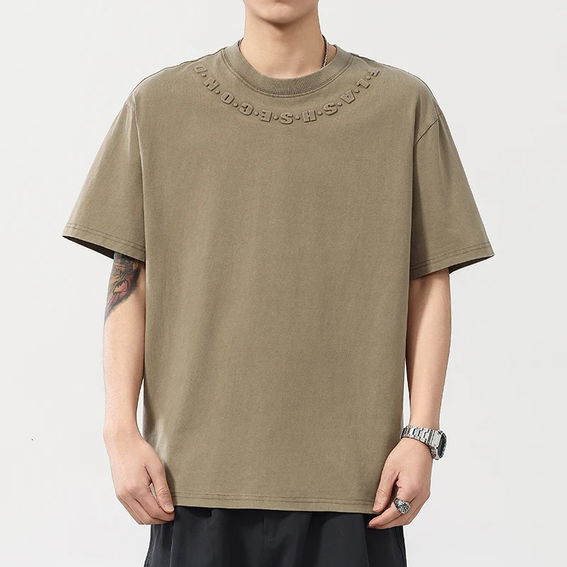 Mens Summer 3D Letter Loose Casual Fashion Washed Cotton Short Sleeve T-shirt Campus T Shirts Tops 250611