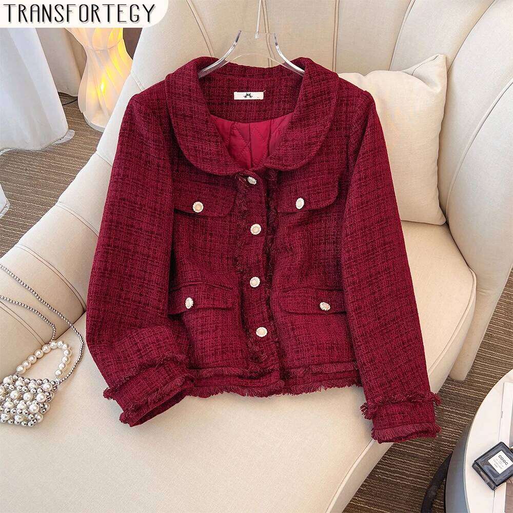 Plus Winter Casual Thickened Warm Red Commuter Top 2024 New Women's Clothing Clip Cotton Short Coat Large Size