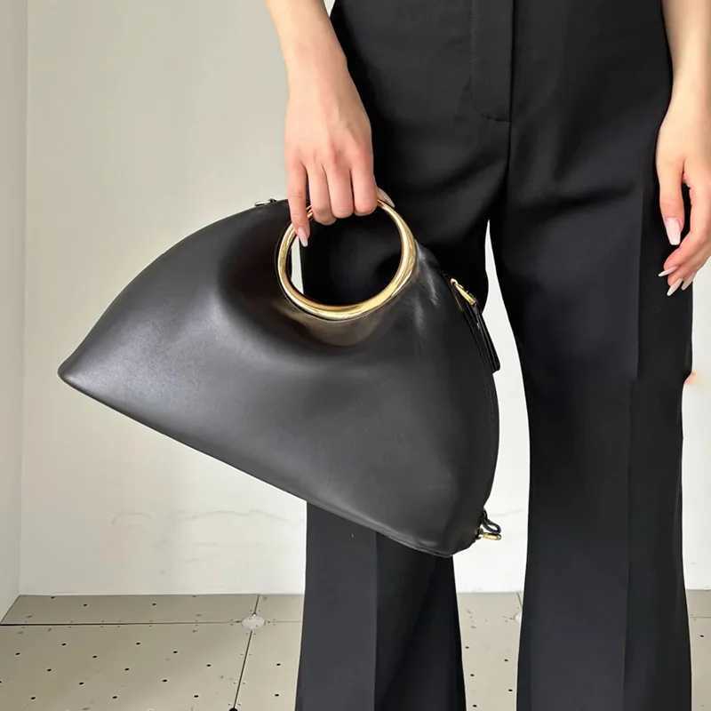 Metallic Round Handle Handbag Luxury Designer Bags for Women Soft PU Leather Shoulder Bag 2025 Half Moon Cloud Clutch B250618