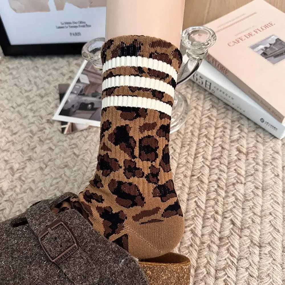 4 Pairs Women Leopard Socks Cotton Sports Socks Y2k Student Socks White Lolita Harajuku Girl Funny Socks Z250610