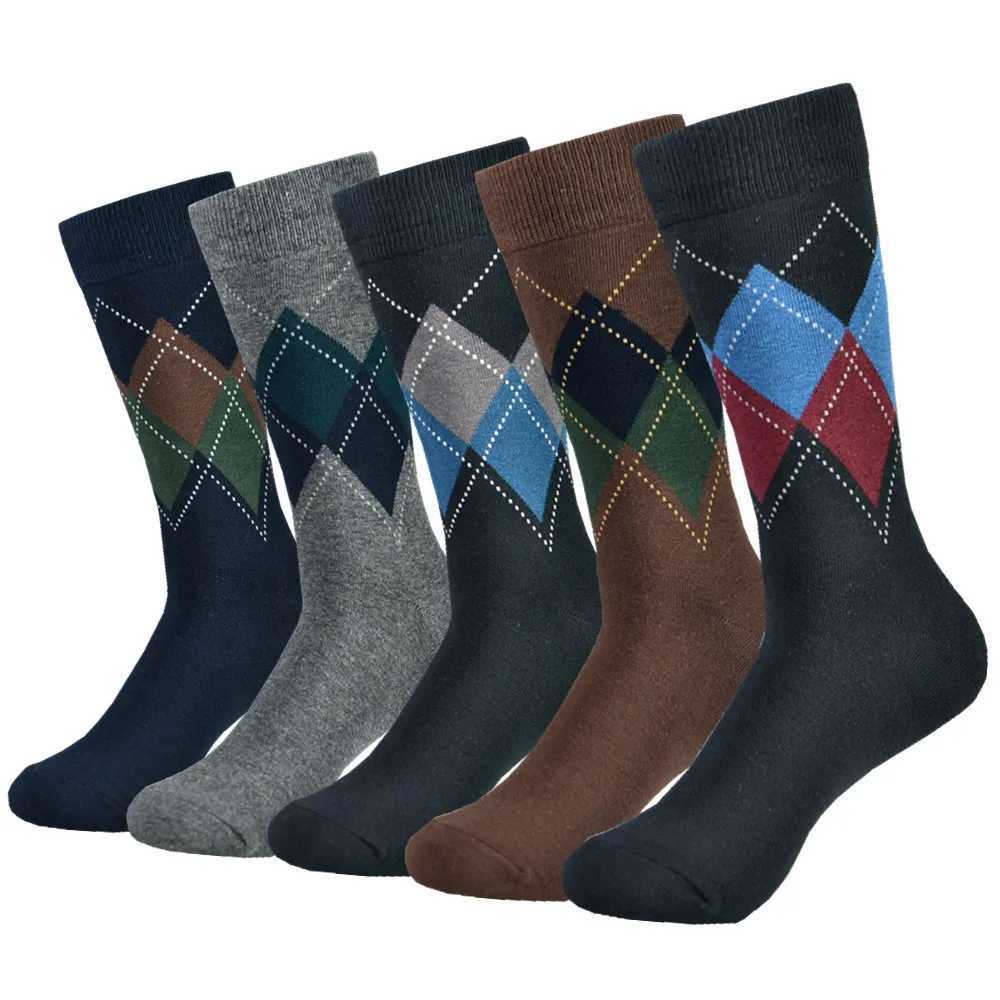 5 Pairs Mens Cotton Black Patterned Comfy Breathable Fashion Colorful Dress Socks For Daily And Outdoor Wearing Z250610