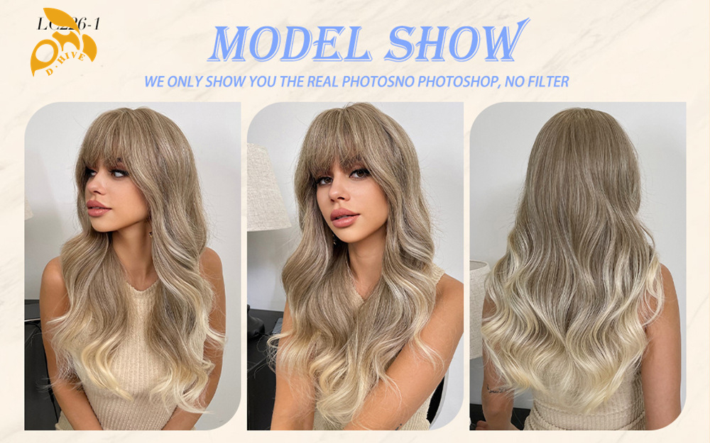 Free shipping Hair Wigs for womans wigs human hair large wave bang long curly hairfull head set women's wig
