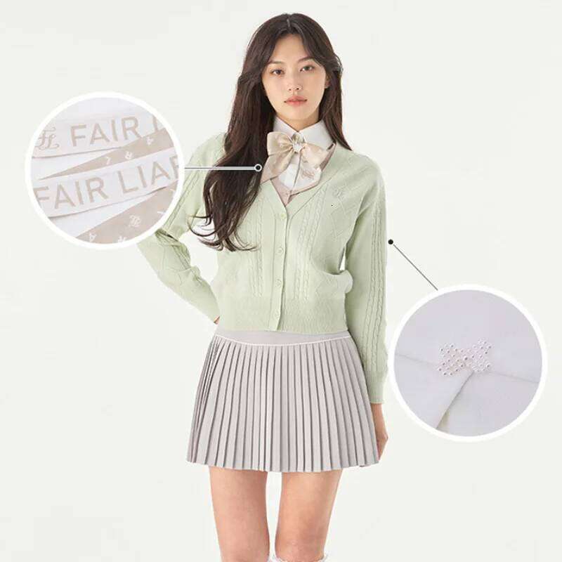 Fairliar2025 Spring/Summer New Golf Clothing Short Sleeve Top With Pearl Butterfly Embellishment, Fashionable And Versatile