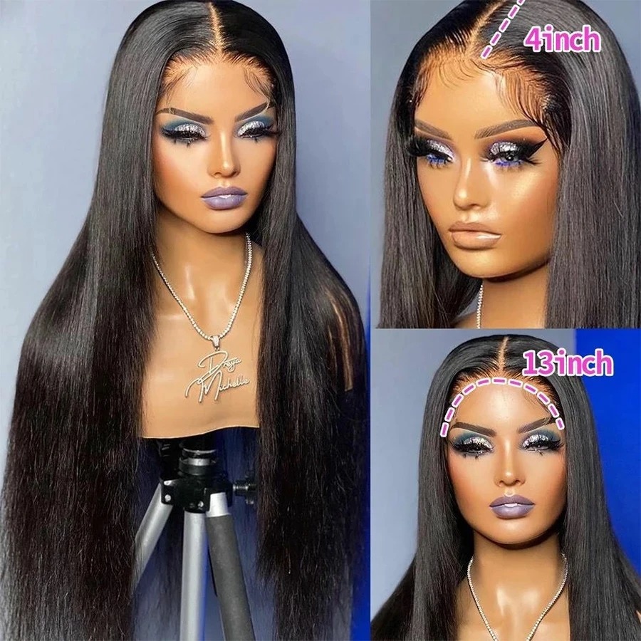 36 40 Inch 220% 13x4 HD Bone Straight Lace Front Human Hair Wigs Transparent Lace Frontal Wig Glueless Ready To Wear Synthetic For Women