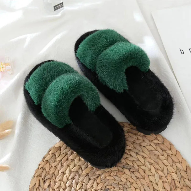 Womens Mink Hair Slippers Plush Soft For Women Fashion er Flats Roman Rubber FASHION 250609