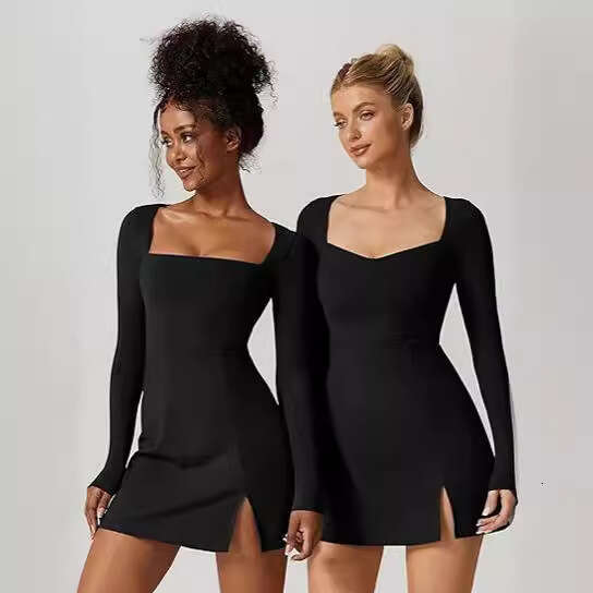 Long Sleeve Dress For Women, Autumn Spicy Girl Square Neck Slim Dress, Elegant Socialite Style Clothing B5