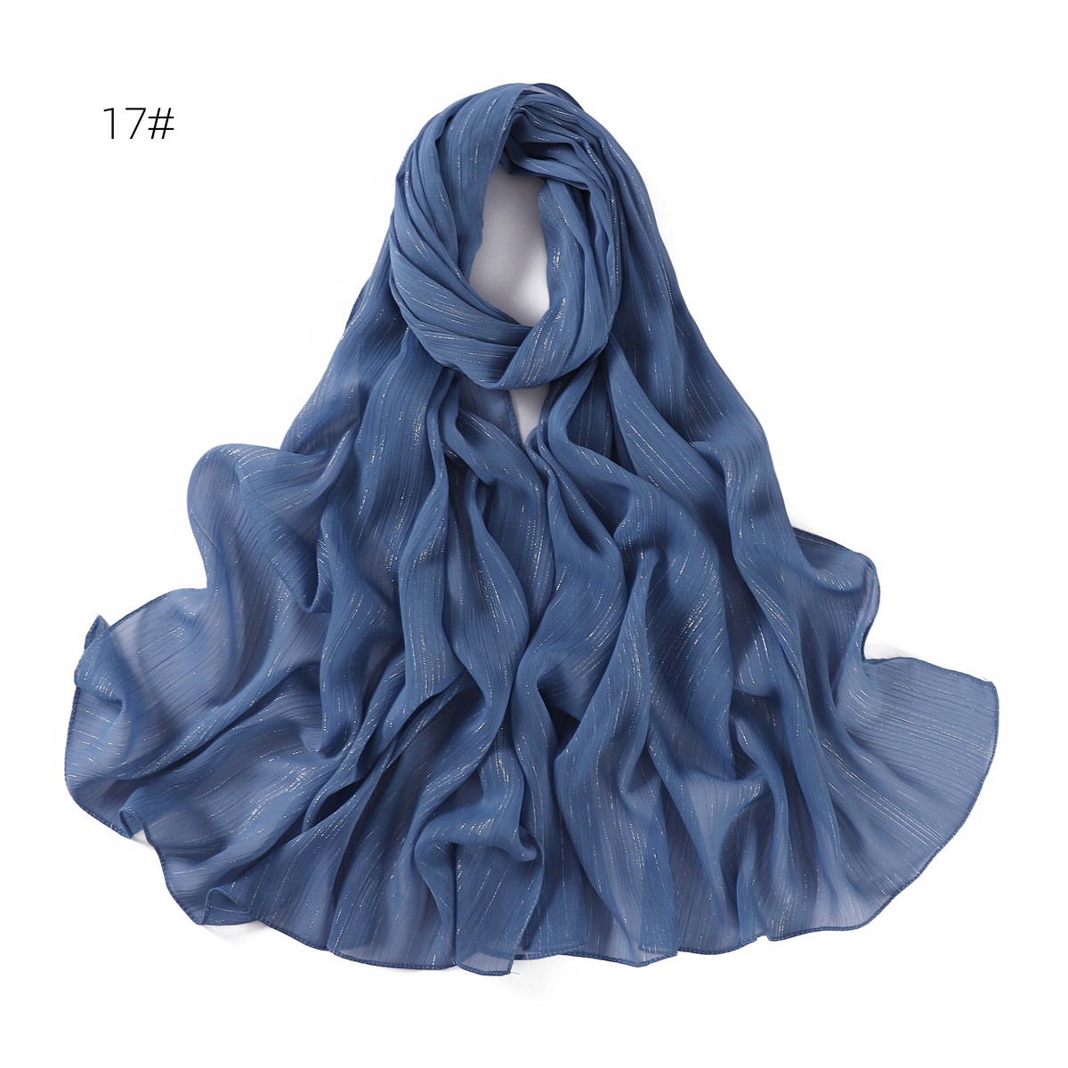 K987 Cross-border new pure color silver silk chiffon scarf pressed fine pleat breathable women's headscarf shawl one piece delivery