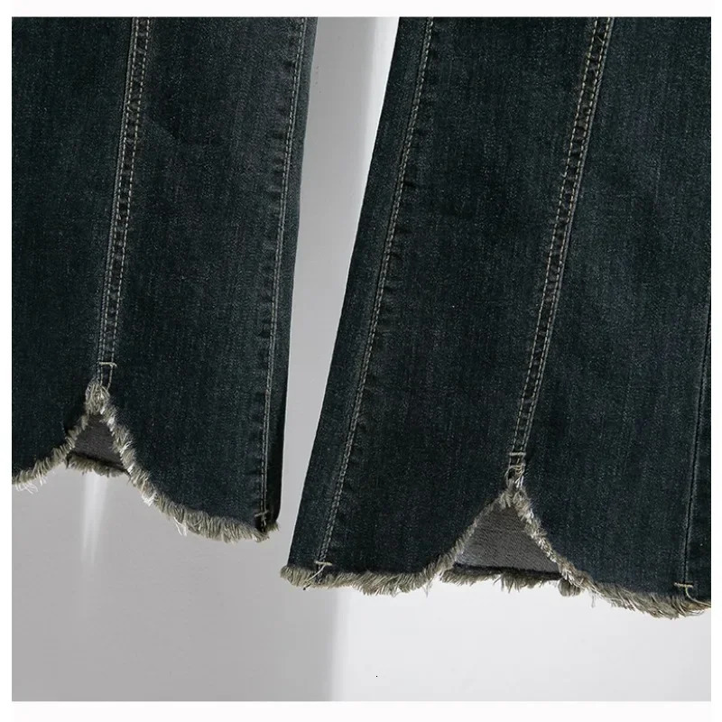 Basics Vintage Casual High Waist Chic Button Slim Flare Jeans Denim Long Pants Streetwear High Street Autumn Plus Size Clothing 250609
