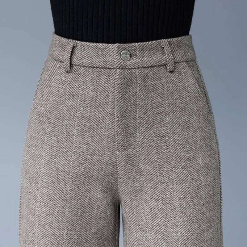 Women Woolen Loose Wide Leg Pants Korean High Waist Baggy Solid Wool Blend Pantalones Fall Winter New Straight Calcas Feminina