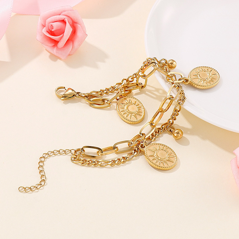 Charm Bracelets Turkish Couple Round Coin Bracelet Golden Muslim Islam Bracelet 21cm Fashion Personality Charm Jewelry Party Gift Wholesale 231009