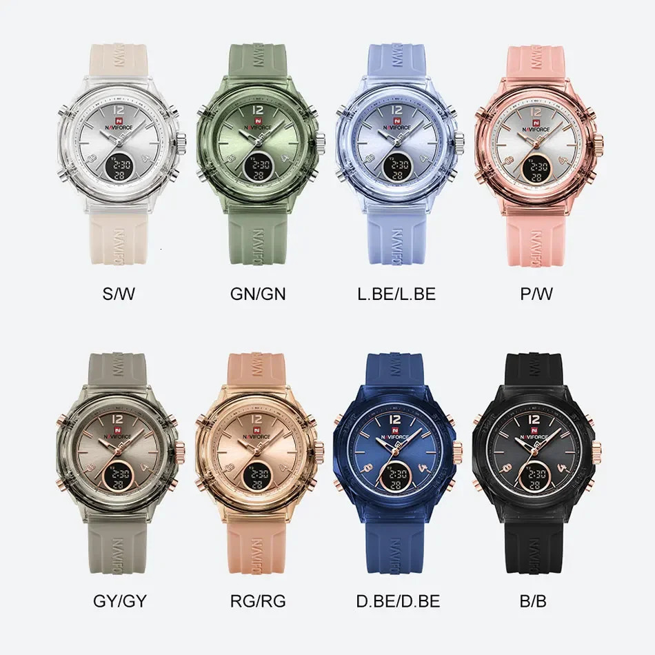 NAVIFORCE Top Womens Watch Outdoor Sports Waterproof Watches Dual Time Display Quartz Wristwatches Rubber Digital Clock 250606