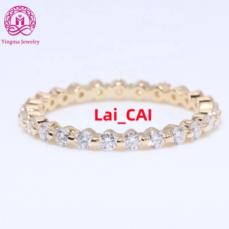 Popular 14K Solid Gold Jewelry Ring With Colorless Moissanite Diamond Bezel Setting Moissanite Wedding Band Eternity Ring