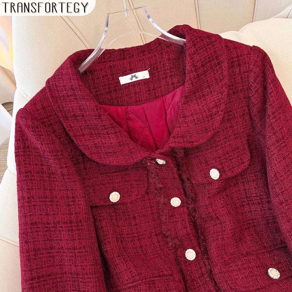 Plus Winter Casual Thickened Warm Red Commuter Top 2024 New Women's Clothing Clip Cotton Short Coat Large Size