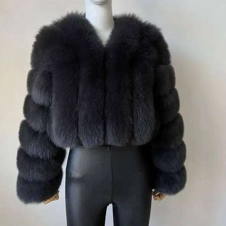 Open Women Faux Fur Coats Thick Warm Fox Short Coat Turn Down Collar Solid Full Sleeve Elegant Splice Autumn Winter