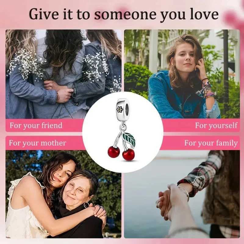 Hot Sale 925 Silver Red Fruit Cherry Charm Beads Fit Pandach Bracelets Pendant DIY Anniversary Birthday Fashion Gifts Jewelry XJ250611