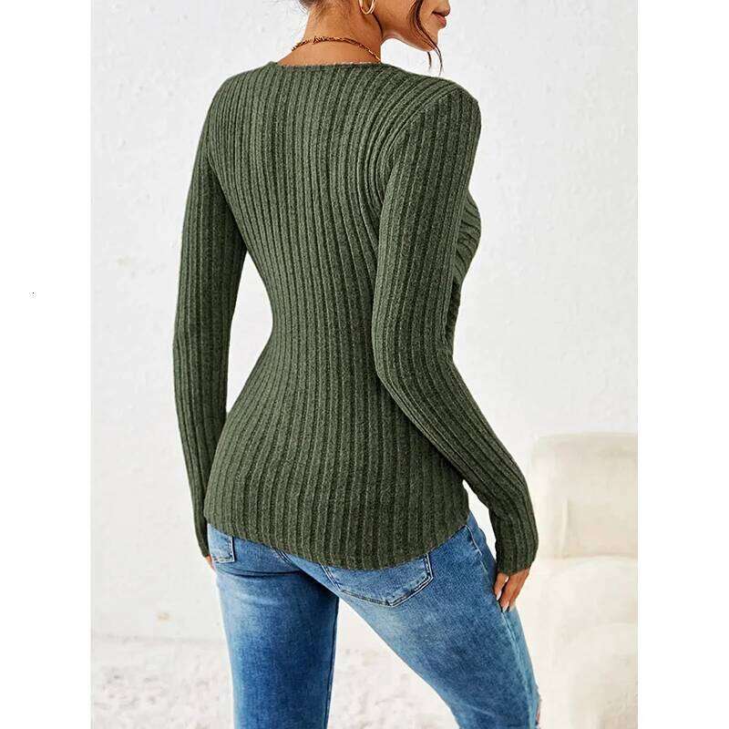 2025 New Button V-neck Knitted Sweater Pullovers Autumn Winter Basic Women Sweaters Fit Soft Warm Tops