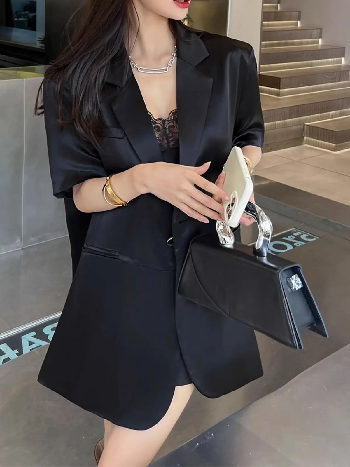 y Short Sleeves Blazers Women White Black Suit Summer Thin Jacket Office Ladies Tops Highend Blazer Mujer 250610