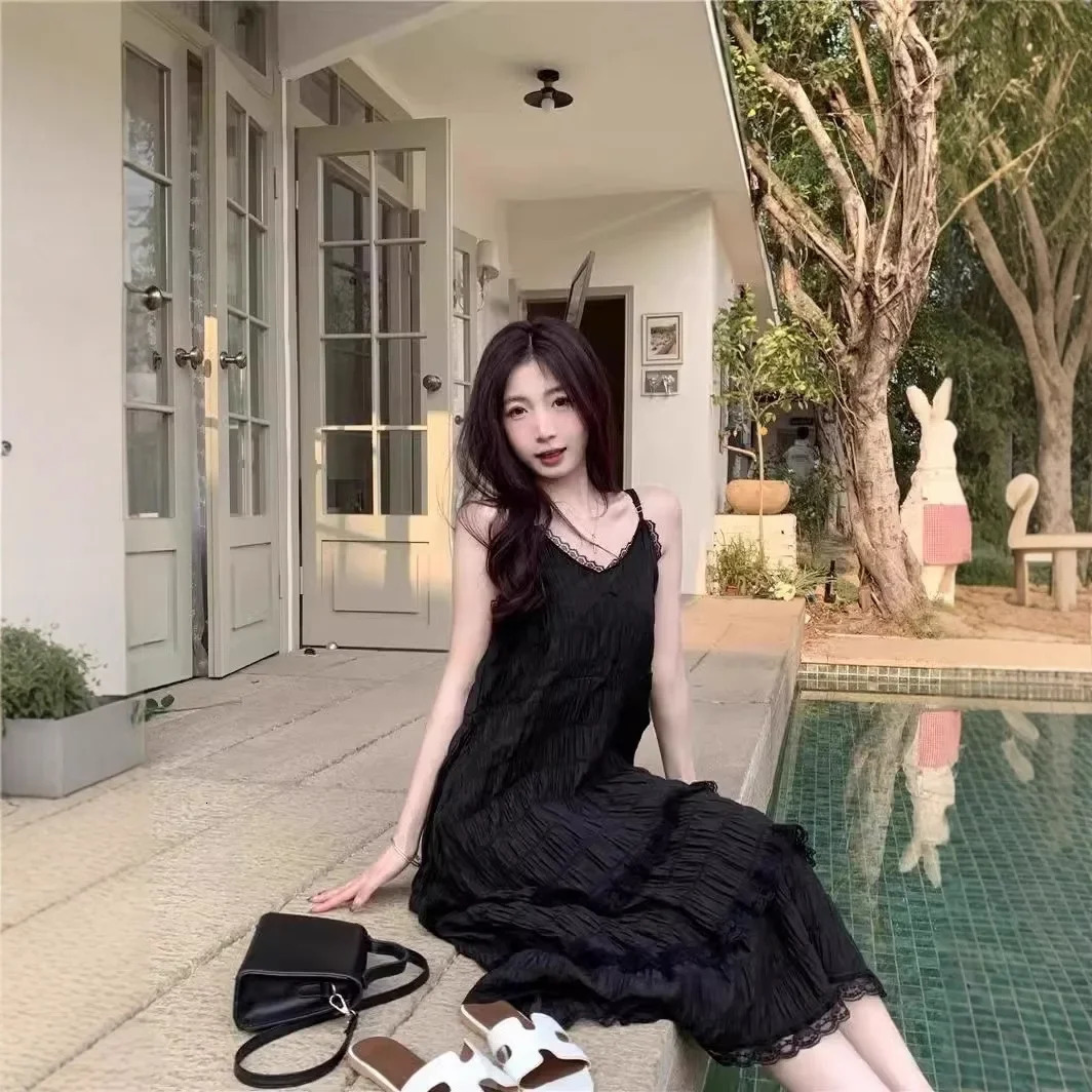 Sweet Youthful White French Strapless Dress Womens Summer Holiday Loose Cake Long Skirt Sleeveless Empire Waist Midi 250611