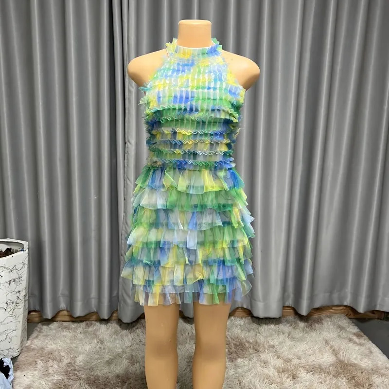 Mesh Cake Gradient Halter Neck Sexy Backless n For Women Girl Birthday Party CurveHugging Fit Layered Prom Dresses 250609