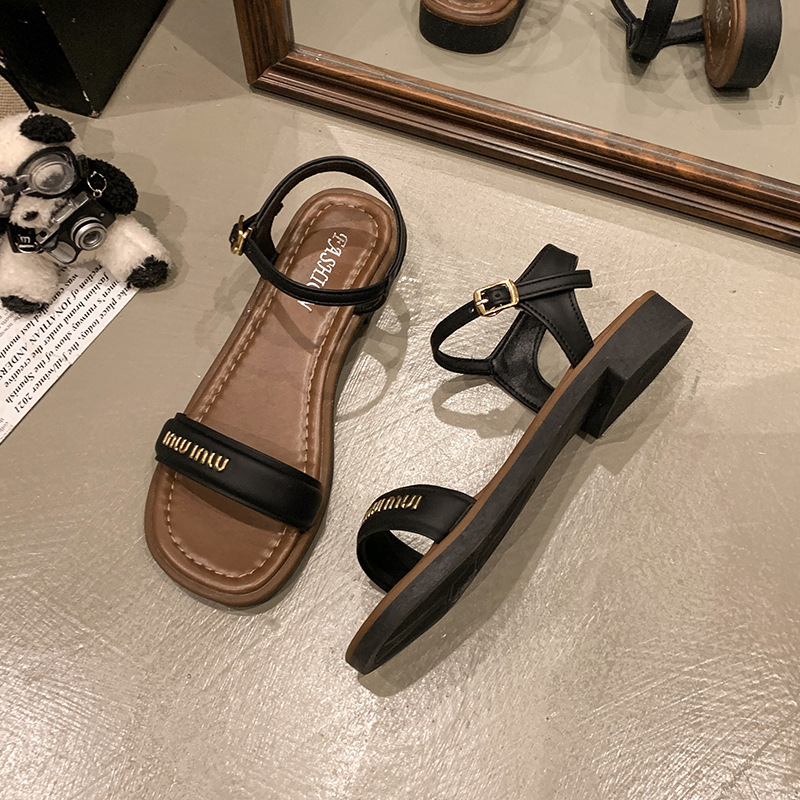 2025 minimalist design plus size 35-41 women's flat sandals summer new beach with skirt casual and comfortable open toe sandals