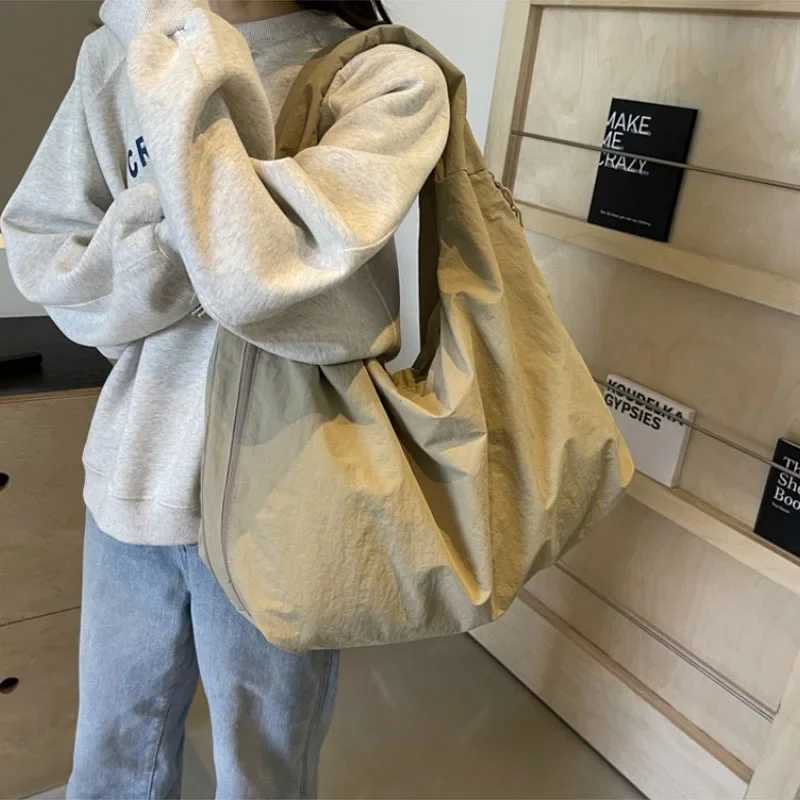 Casual Nylon Shoulder Bag Multi-Pocket Double Zipper High Capacity Tote Bag 2025 Fashion Solid Color Handbags Shopping Bag XJ250610