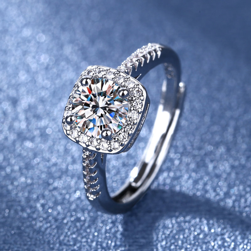 Classic Adjustable Open-Face Cluster Ring for Ladies - Featuring High-Quality Synthetic Diamonds