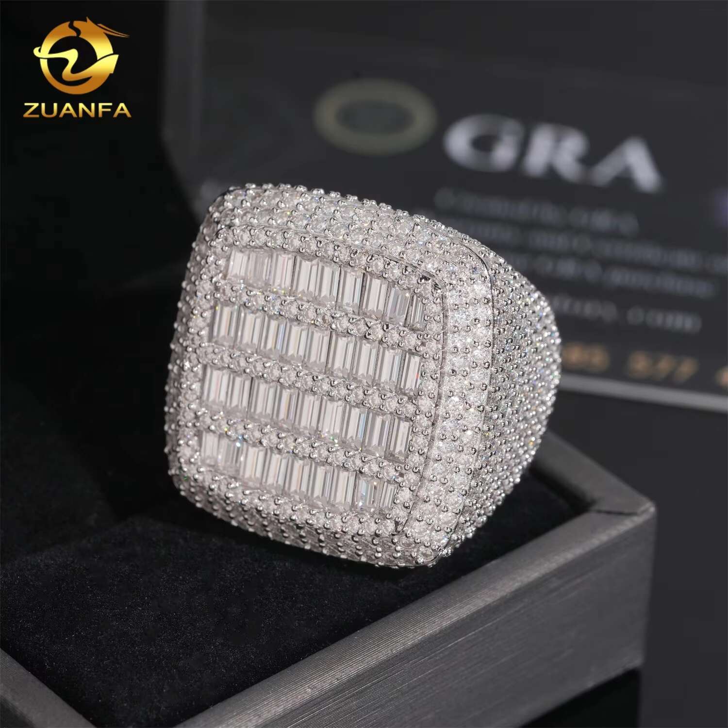 Luxury Big Pass Diamond Tester Diamond Hip Hop Rings baguette 925 Sterling Silver Mens Moissanite Ring