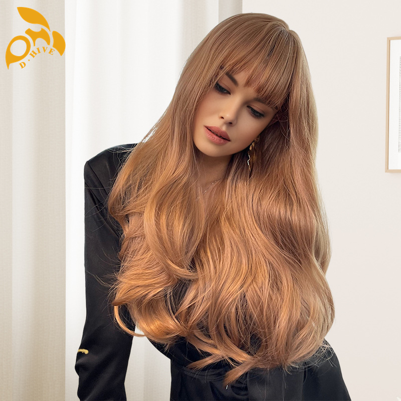 Free shipping Hair Wigs for womans wigs human hair large wave bang long curly hairfull head set women's wig
