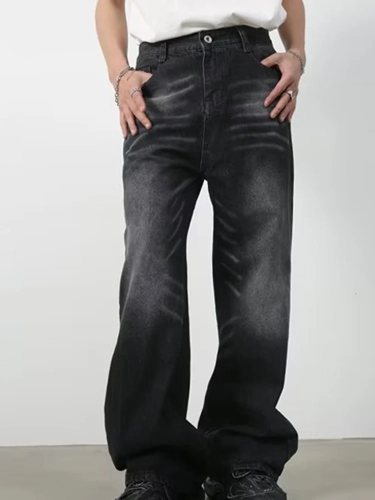 Summer Mens Jeans Wide Leg Classic Daily Denim Pants Waist Cargo Harajuku Jeans Male Autumn Loose Black Long Trousers 250611