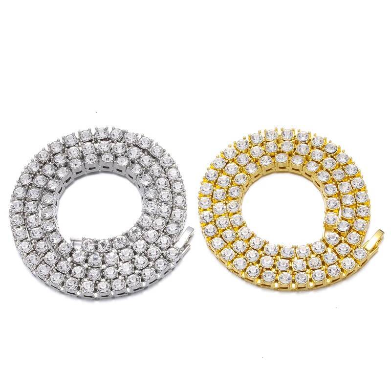 Hip Hop Iced Out Tennis Chain Necklace 3MM 4MM 5MM Mens Necklaces 1 Row Rhinestone Choker Bling Crystal For Men Jewelry