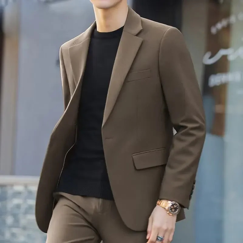 Spring Autumn Mens Casual Suit Jacket Loose Fit Plus Size Business Wrinkle-Free Western Style Clothes Top For All Seasons 250611