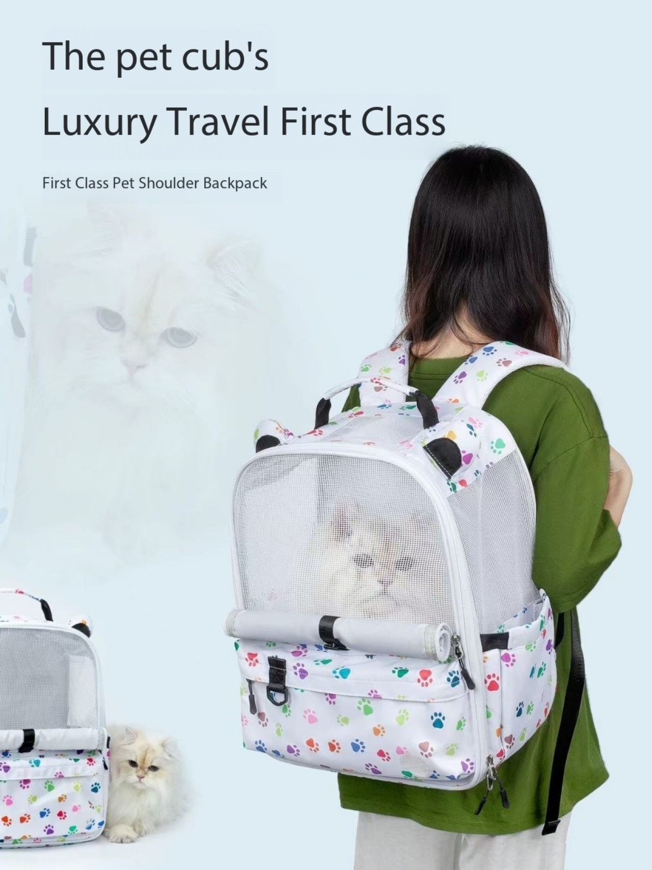 Pet travel bag - double-shoulder design, large capacity, lightweight, small size. Dog bag for pets, cat bag for cats, breathable pet backpack, cat bac