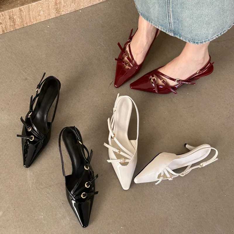 Eilyken Sexy Slingbacks Narrow Band Buckle Strap Pumps Women Pointed Toe Thin Heels Wedding Party Mule Shoes XJ250610