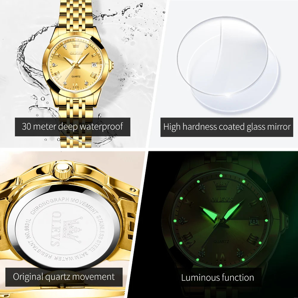 OLEVS Womens Watches Elegant Rhombus Original Quartz Ladies Wristwatch Stainless Steel Waterproof Luminous Top Watch 250606