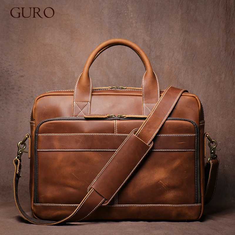 GURO Mens Top Cowhide Executive Briefcase High Quality Handbag Vintage Crossbody Luxury Shoulder Bag Business Office 16 Laptop W250610