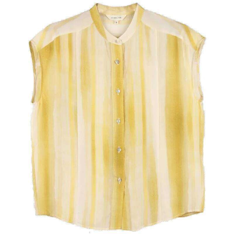 Women's Shirt and Blouse Chiffon Yellow Sleeveless Striped Female Tops Loose Summer Button Up Y2k Fashion Sale of Pretty Xl M