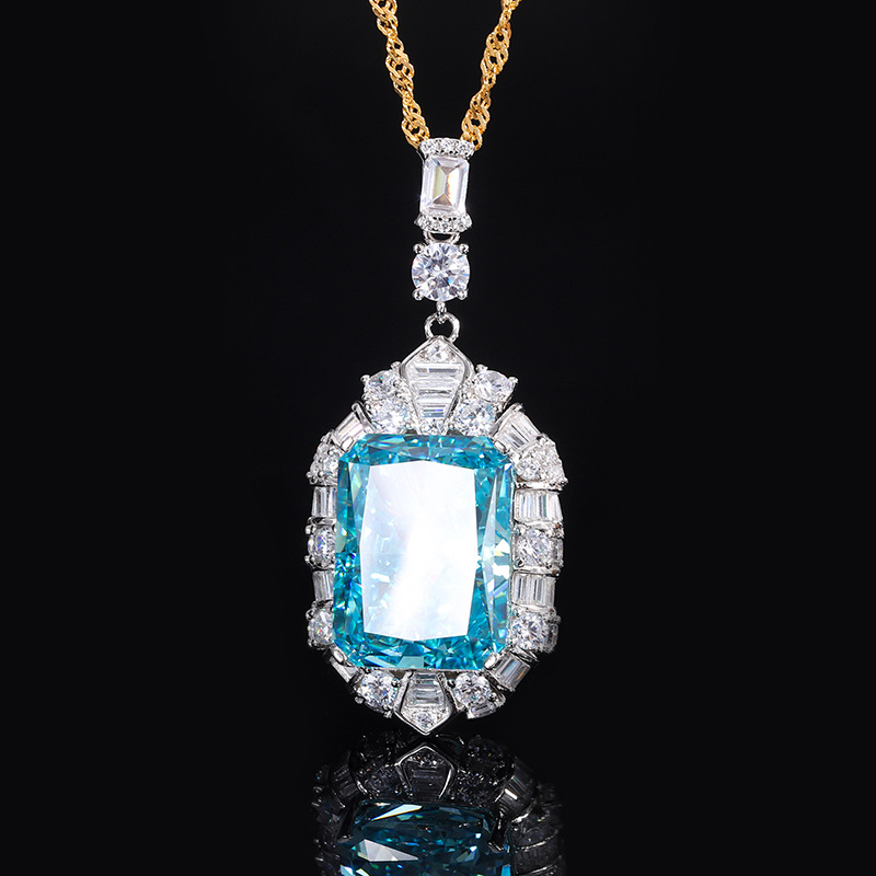S925 Silver High-Carbon Diamond Luxury Pendant Necklace, 12x16mm Main Stone, Fashionable European and American Design, Perfect Women's Jewelry Pi