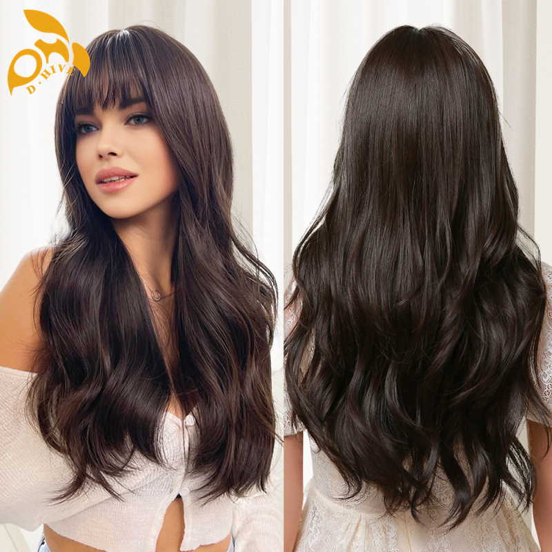 Free shipping Hair Wigs for womans wigs human hair New large wave bang long curly hairfull head set women's wig