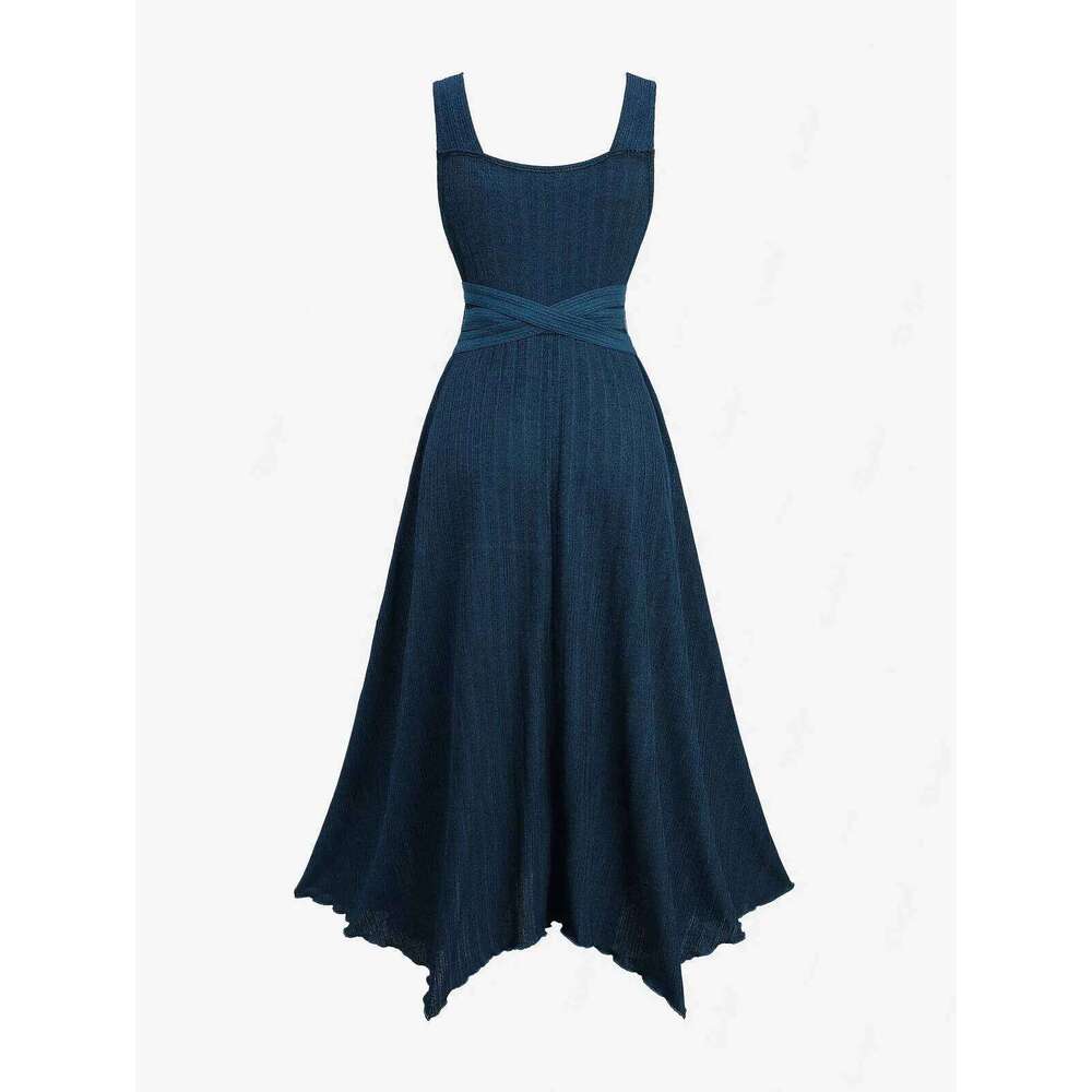 ROSEGALPlus Size Grommets Lace Up Textured Patchwork Ruffles Asymmetrical Dress With Belt