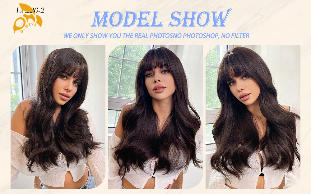 Free shipping Hair Wigs for womans wigs human hair large wave bang long curly hairfull head set women's wig
