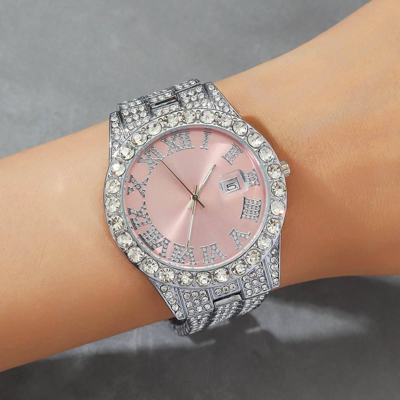 foreign trade explosive diamond-studded Roman fashion with calendar womens watch womens watch womens models 250606