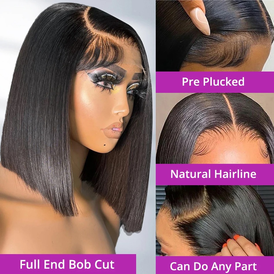 Bone Straight Bob Wig Closure Glueless Ready To Wear 13x4 HD Lace Front Human Hair Wigs 16 Inch For Women Synthetic
