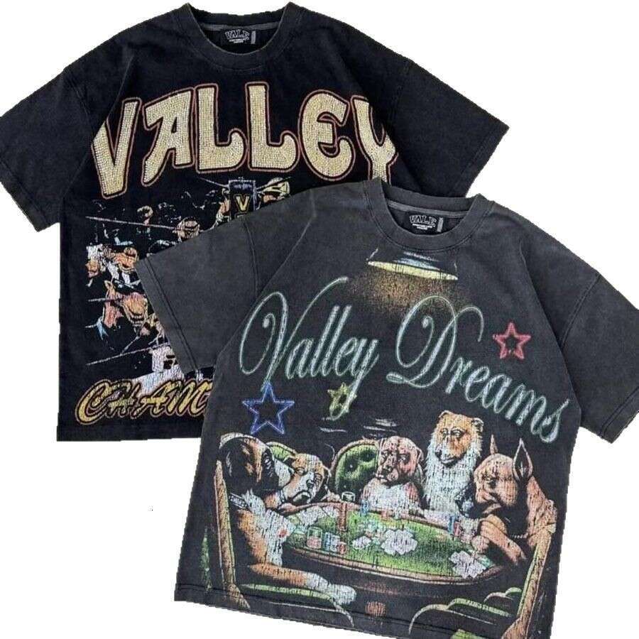 Summer American Style Dark Print Washed Vintage Street Loose Oversize Hip Hop Skateboard Short Sleeve T-Shirt