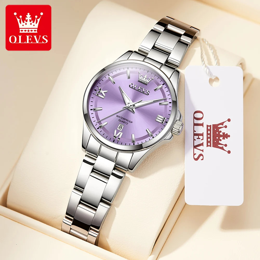 OLEVS Fashion Elegant Womens Watches Waterproof Luminous Stainless Steel Quartz Watch for Ladies Original Simple Wristwatch 250606