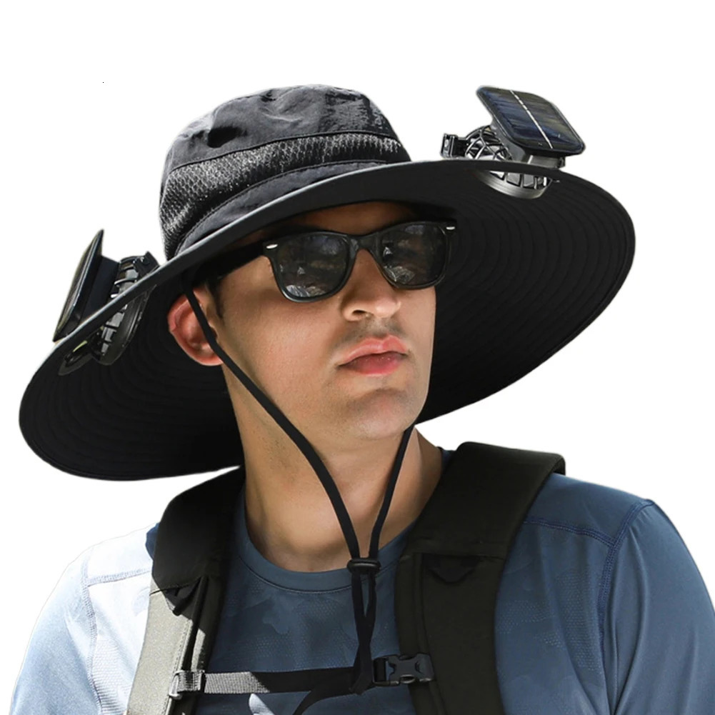 Outdoor Wide Brim Sun Hat With Solar Fan Wide Brim Solar Fan Usb Charging Outdoor Fishing Hat Portable Bucket Hat 250529
