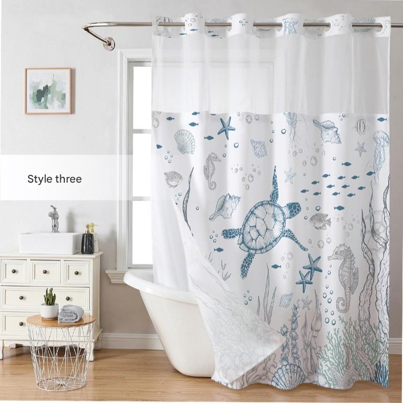A569 waterproof shower curtain 3D digital printing polyester shower curtain bathroom punch-free blocking partition curtain
