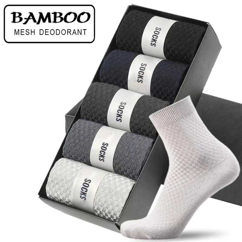 5 Pairs Bamboo Fiber Mens Socks Classic Business Crew Socks Spring Autumn Casual Comfortable Breathable Compression Bamboo Socks Z250610