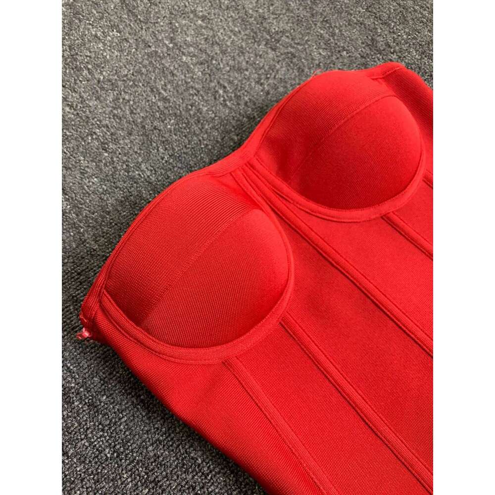 Women Red Bodycon Bandage Outfits Club Party Strapless Laced Up Back Tops And Mini Short Skirts Two Piece Sets Nightwears