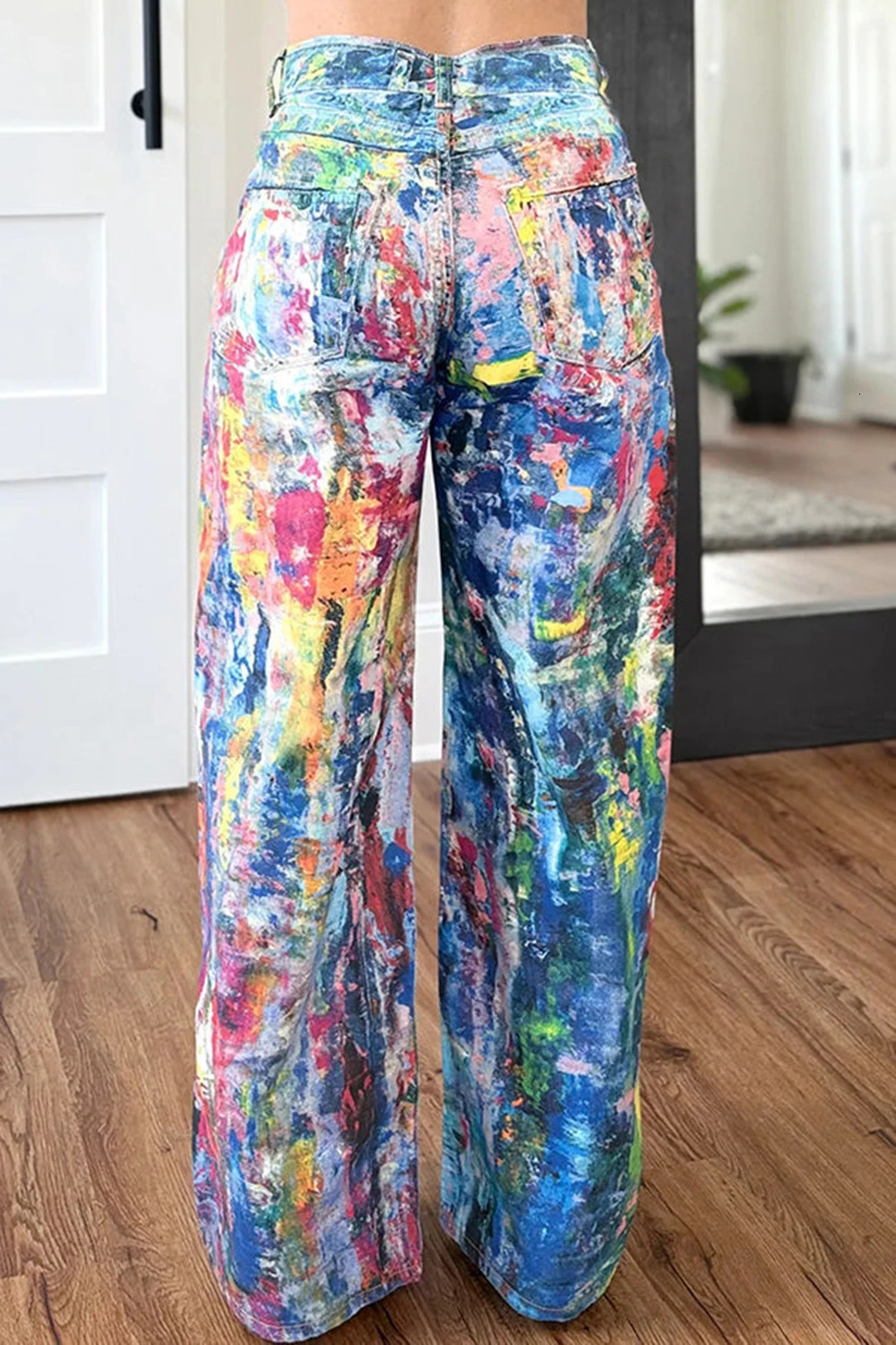 Plus Size Festival Multicolor Graphic Pocket Denim Straight Leg Jeans 250609