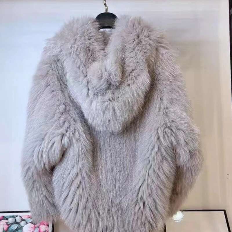 Real Fur Woven Hooded Jacket For Women, Made Of High-Quality Fox Fur, Thick Jacket, Warm Clothes With Lining Inside